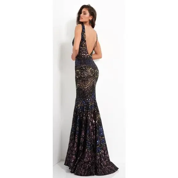 Jovani Style 04807 Black Multi Color Sequin Fit and Flare Gown Women's 8 - Picture 2 of 13